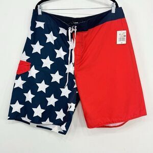 Meijer Red White Blue Starry Unlined Patriotic Board Americana Swim Shorts